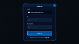 GUI Pro Survival Clean interface popup screen by LAYERLAB Shop, showing signup form with modern design elements.