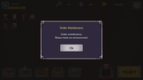 Fantasy RPG mobile game maintenance popup UI showing under maintenance notice and Ok button, Layerlab, store.layerlab