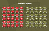 Small cartoon military interface button with layered design, featuring military-themed icons in a colorful, animated style.