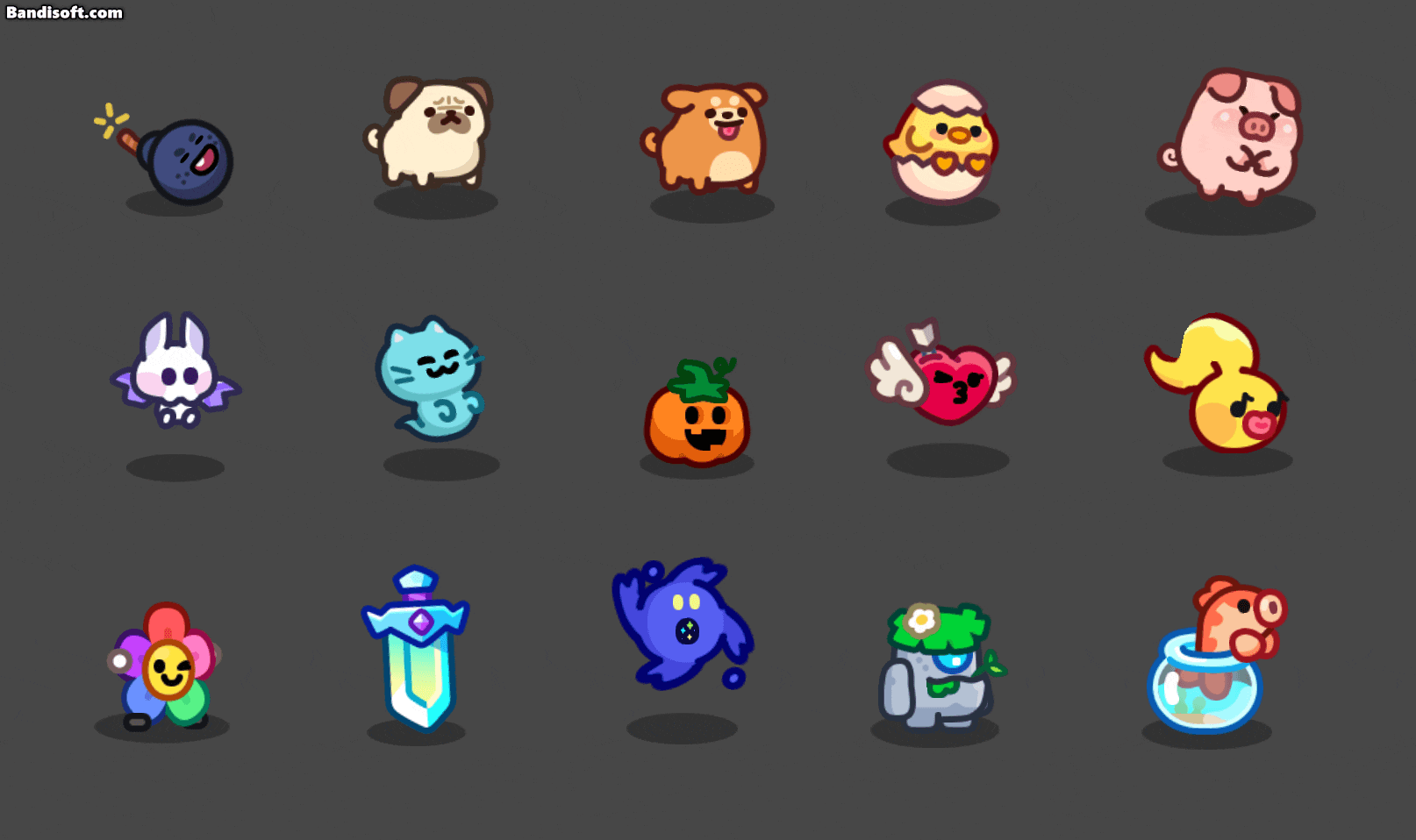 LayerLab 2D pet characters lineup optimized for mobile, idle, and casual games