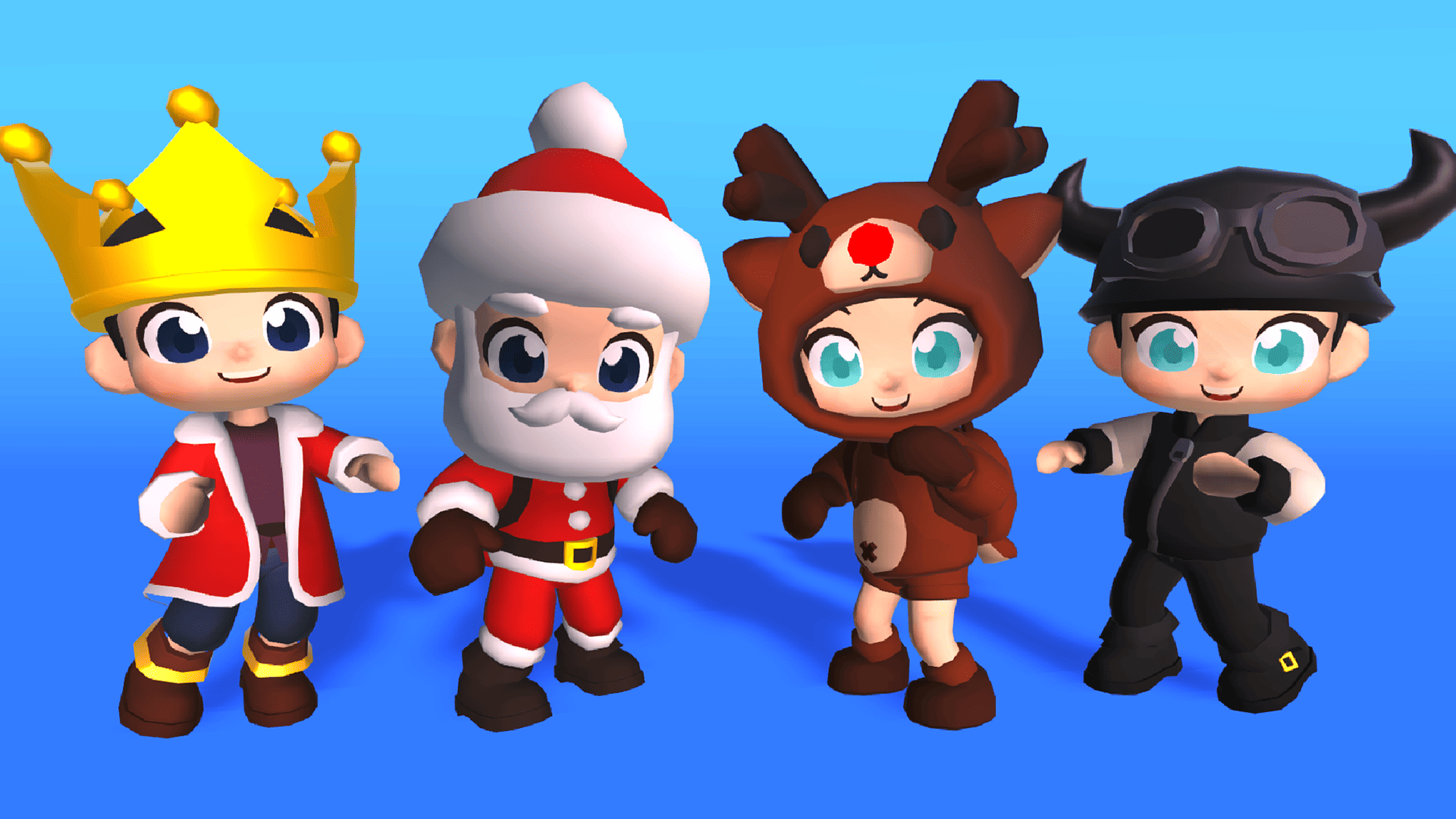 Cute 3D cartoon kid characters in festive costumes including king, Santa Claus, reindeer, and aviator outfits, holiday pack, Layerlab, store.layerlab