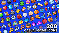 Set of 2D casual game icons from LAYERLAB Shop featuring colorful, modern graphics for mobile and digital game design.