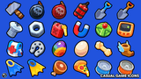 Set of casual game icons featuring 2D cartoon-style graphics, perfect for mobile or desktop game user interfaces.