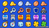 Casual game icons set featuring colorful 2D icons for gaming apps, designed by LAYERLAB Shop for game interface customization.