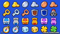 Casual game icons set featuring colorful 2D icons for gaming apps, designed by LAYERLAB Shop for game interface customization.