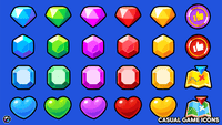 Set of casual game icons featuring colorful 2D designs, perfect for mobile or PC game interfaces by LAYERLAB Shop.