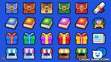 Set of casual game icons featuring colorful 2D illustrations, ideal for mobile and PC game design by LAYERLAB Shop.