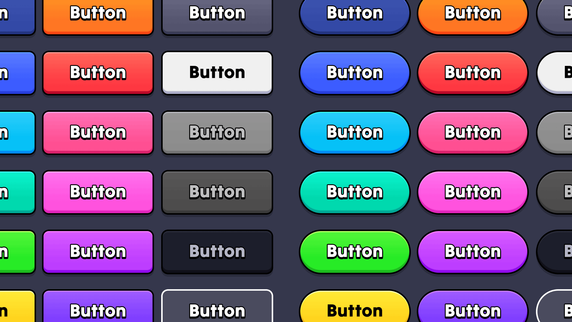 Free game UI basic button pack preview with multiple colorful casual button designs