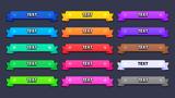 Colorful banner ribbons in blue, yellow, orange, pink, green, and purple variations for 2D stylized game