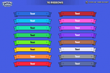 Vertical casual mobile game UI interface designed by LAYERLAB, shown in PSD format with colorful buttons and screen layout.