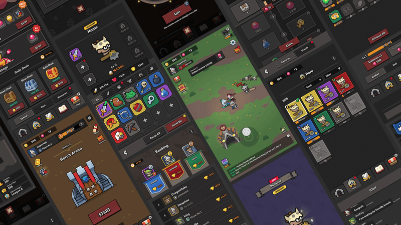 Dark-themed minimal game interface by LAYERLAB Shop, featuring sleek design elements and intuitive layout for gaming applications.