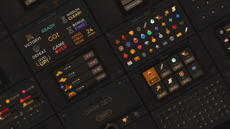 Dark Geo interface design by LAYERLAB Shop featuring geometric dark-themed visuals and modern digital aesthetics.