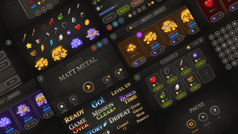 Matte metal interface panel by LAYERLAB Shop, showcasing a sleek, modern GUI design with a metallic finish.