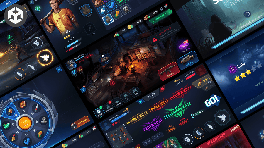 Screenshot showcasing GUI Pro - Survival Clean, a survival game UI kit with various interface elements.
