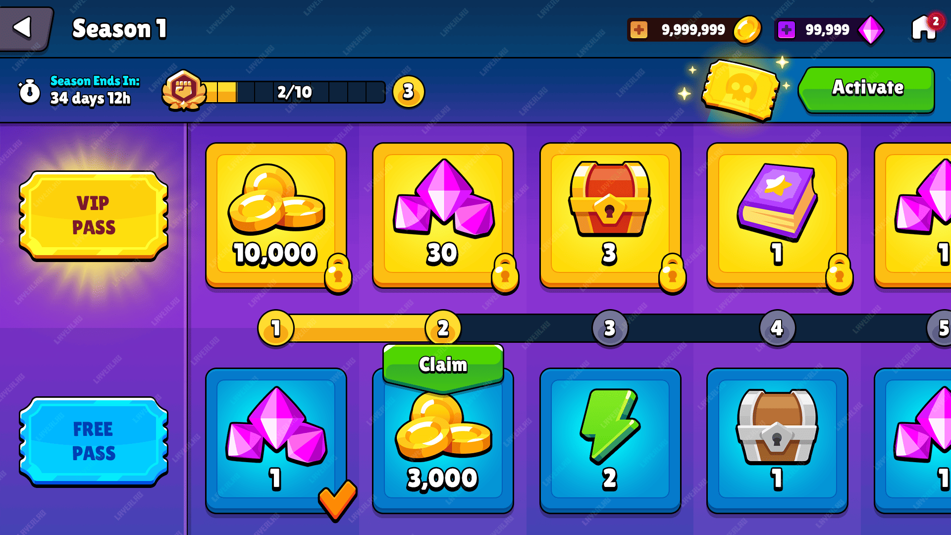 Battle Pass UI PSD template interface by Layer Store featuring game-themed design and customizable battle pass cover.