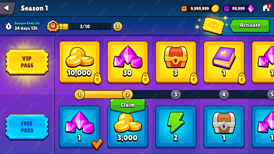 Battle Pass UI PSD template interface by Layer Store featuring game-themed design and customizable battle pass cover.