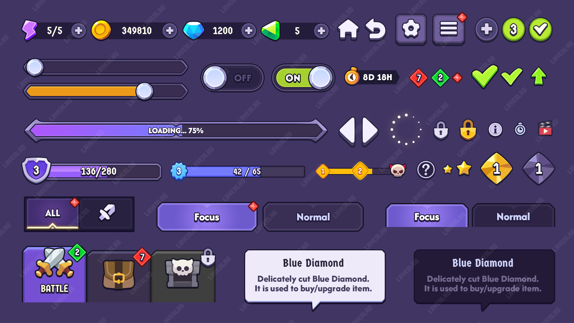 UI Button and Elements PSD Template by LAYERLAB – game interface buttons and icons collection