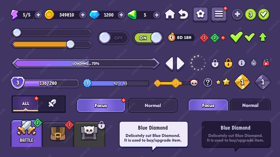 UI Button and Elements PSD Template by LAYERLAB – game interface buttons and icons collection