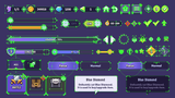 Game UI button styles – flat design buttons in multiple colors and sizes for mobile games
