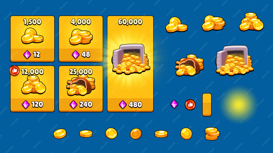 Gold Shop Pack PSD Template by LAYERLAB – in-game gold coin store UI for mobile games