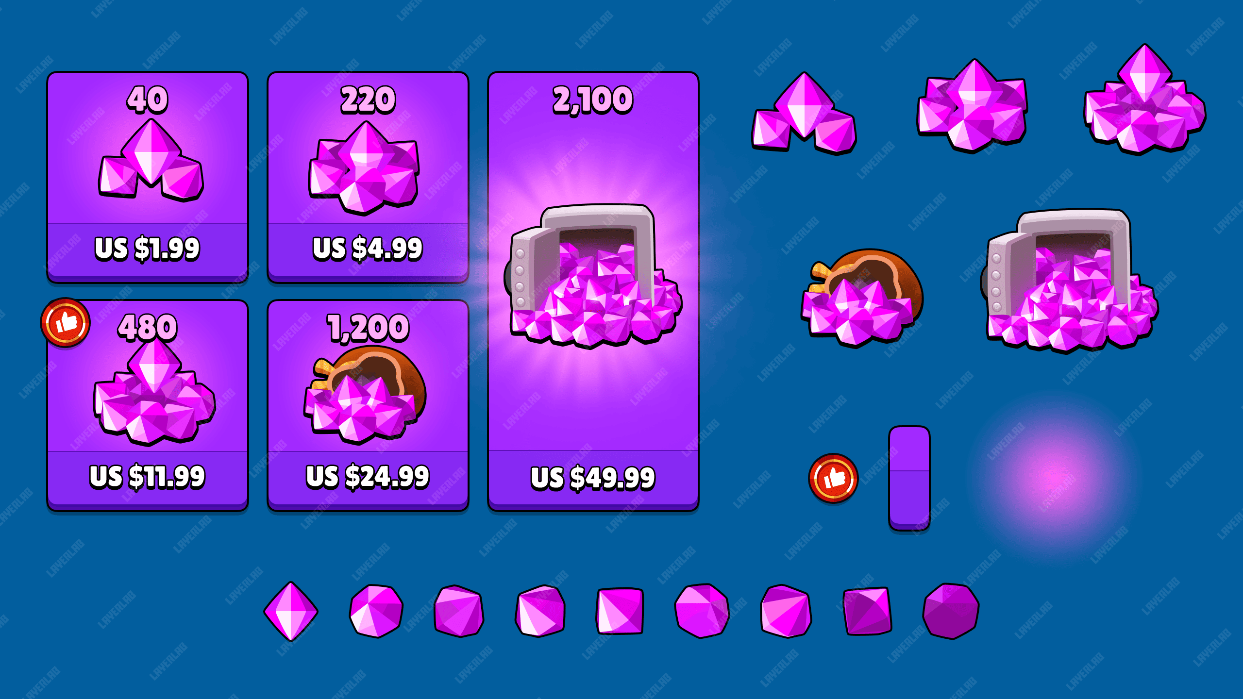 Gem Shop Pack PSD Template by LAYERLAB – in-app purchase UI for mobile game gem stores