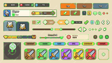 Minimal game UI PSD – buttons, bars and panels with flat design for mobile games