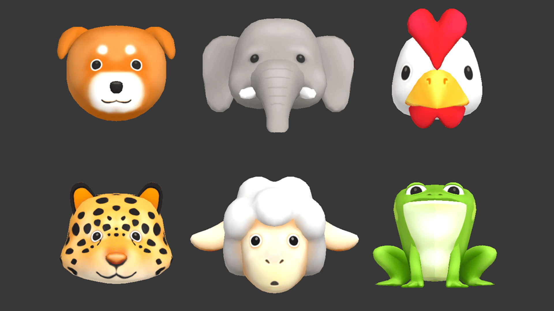 Close-up 3D animal characters featuring dog, elephant, chicken, leopard, sheep, and frog in cartoon style, Layerlab, store.layerlab