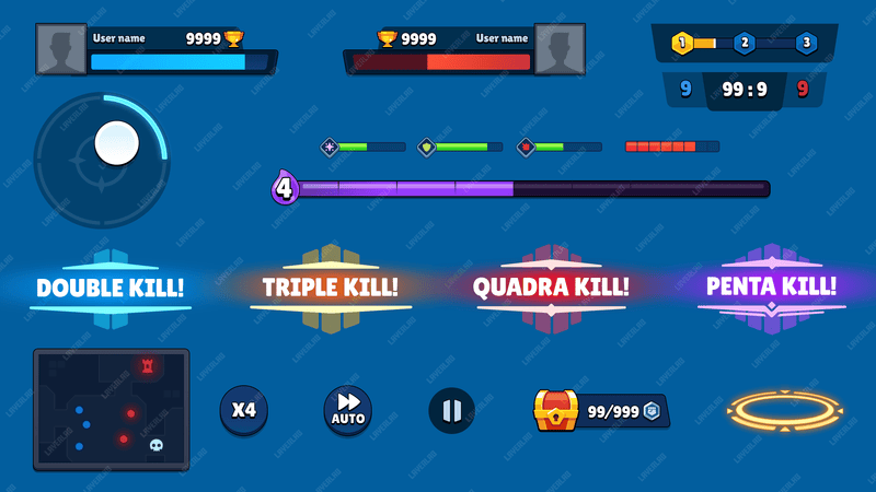 In-Game Play UI PSD Template by LAYERLAB – HUD elements and gameplay interface design