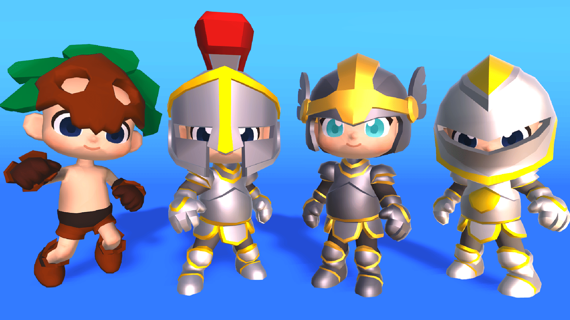 3D stylized knight and warrior kid characters in golden armor and tribal outfit, fantasy RPG costume pack, Layerlab, store.layerlab
