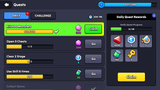 Daily and challenge quest UI showing missions like killing monsters and opening chests with reward icons and progress bars, casual RPG interface, Layerlab, store.layerlab
