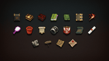2D pixel RPG icon set featuring colorful fantasy character and item icons for game design by LAYERLAB Shop.