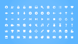 Screenshot of LAYERLAB Shop 2D Picto Pack icons featuring various colorful visual symbols and graphic icons on a digital screen.