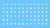 Collection of 2D icons from LAYERLAB Shop Picto Pack displayed on screen, showcasing various simple and colorful graphic symbols.