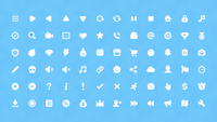Collection of 2D icons from LAYERLAB Shop Picto Pack displayed on screen, showcasing various simple and colorful graphic symbols.