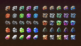 2D fantasy ore icons set showing various colorful mineral and gemstone images for fantasy-themed game design.