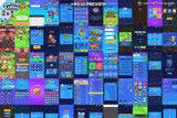 Colorful vertical casual game interface pack by LAYERLAB, featuring modern design and editable PSD files for portrait game projects.