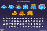 GUI Pro Fantasy Hero interface by LAYERLAB Shop showing colorful, detailed fantasy-themed buttons and icons for gaming or creative projects.