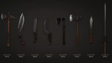 3D weapon prop labeled "Weapon 100" by LAYERLAB Shop, detailed digital 3D model for creative projects.