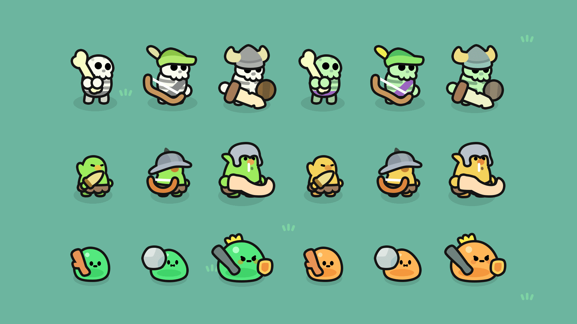 Free casual 2D monster character assets by LayerLab for game development, PSD and PNG included