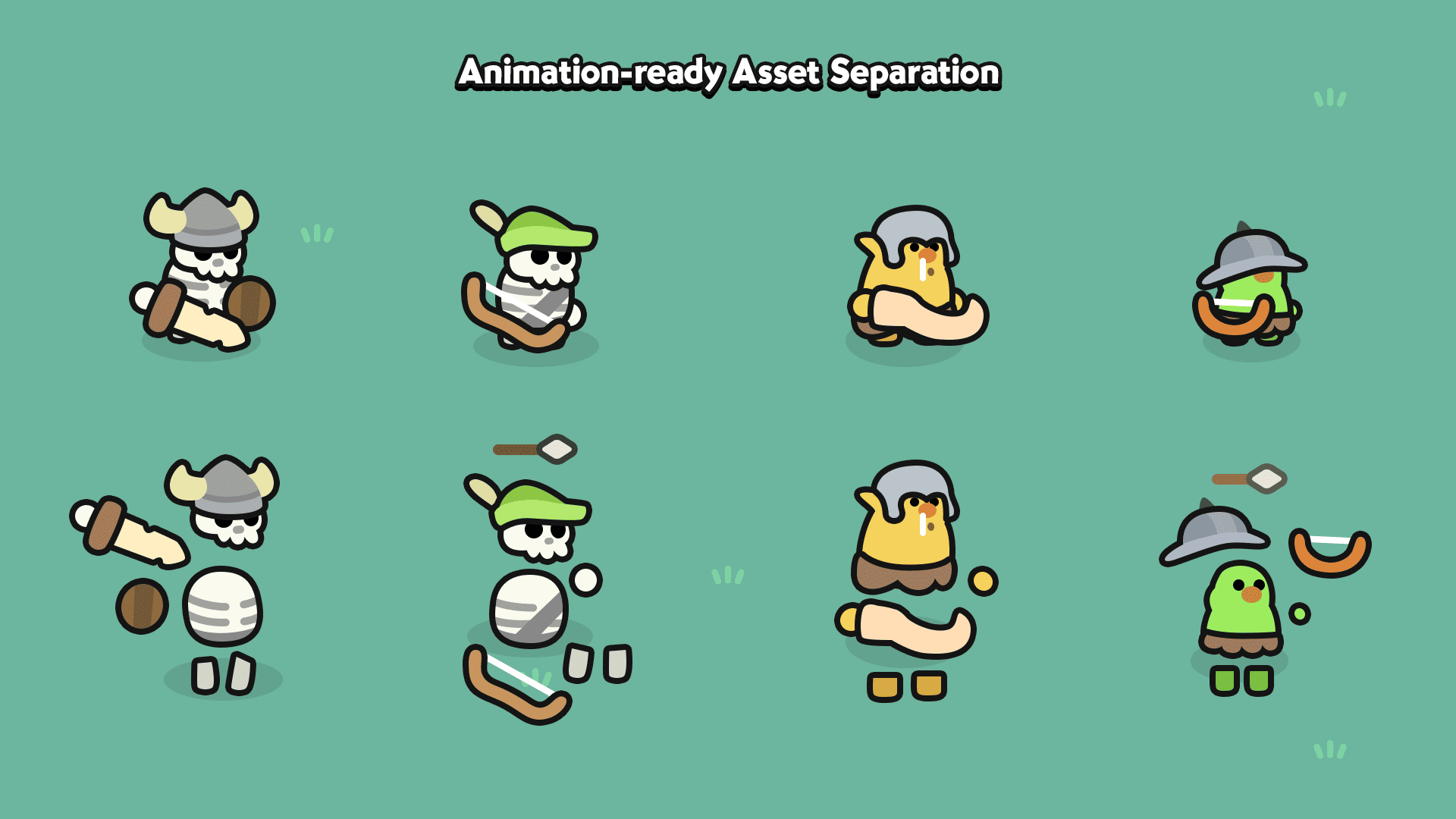 Free casual 2D monster character assets by LayerLab for game development, PSD and PNG included