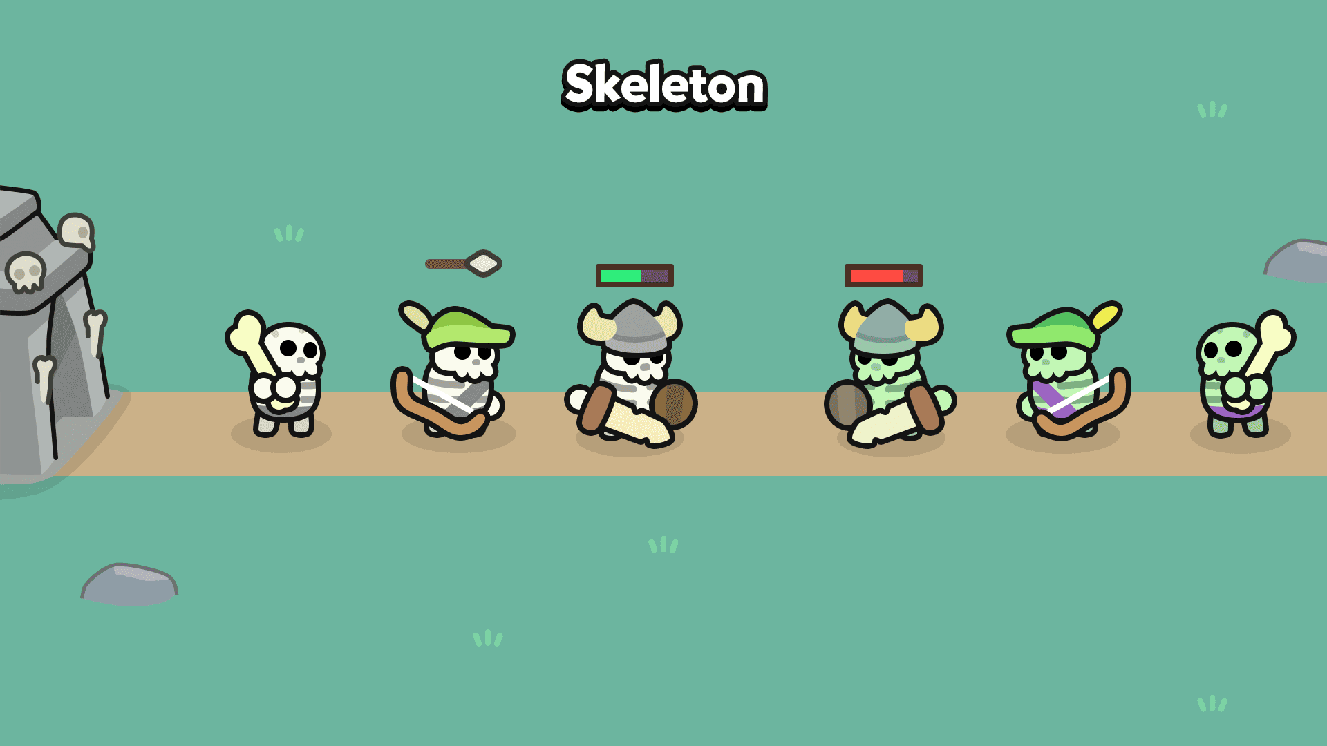 Free casual 2D monster character assets by LayerLab for game development, PSD and PNG included (Skeleton)