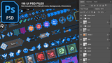 Minimal dark game interface design in GUI Pro by LAYERLAB Shop, showing a sleek, modern UI layout with PSD file preview.