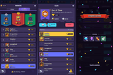 Fantasy Hero GUI Pro interface by LAYERLAB Shop, featuring vibrant fantasy-themed buttons and icons on a dark background.